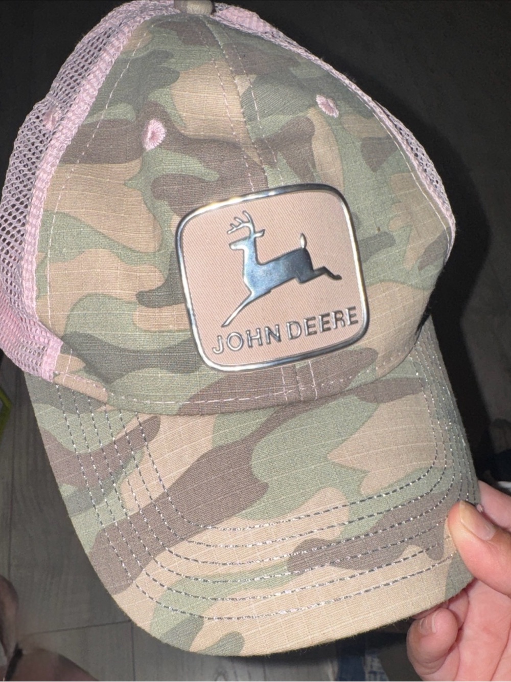 John Deere tractor girl Camo Hat with Pink Mesh